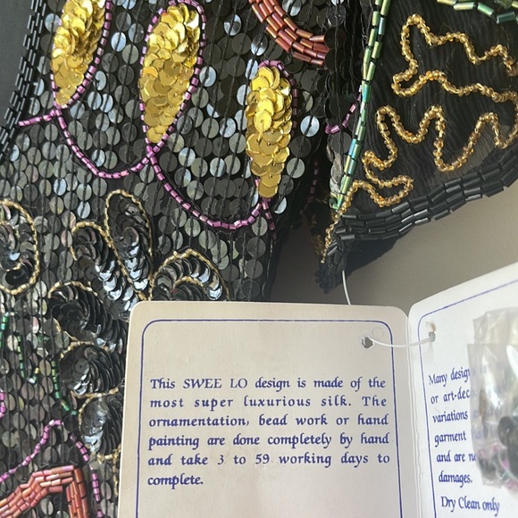 VINTAGE RARE SWEE LO 80s Christmas NYE 100% Silk Beaded Sequined Party Dress - Picture 5 of 16